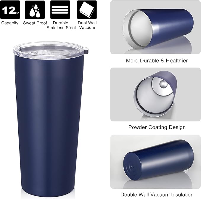 VEGOND 20oz Tumbler Bulk with Lid and Straw 1 Pack, Stainless Steel Vacuum Insulated Tumbler, Double Wall Coffee Cup Travel Mug, Navy Blue