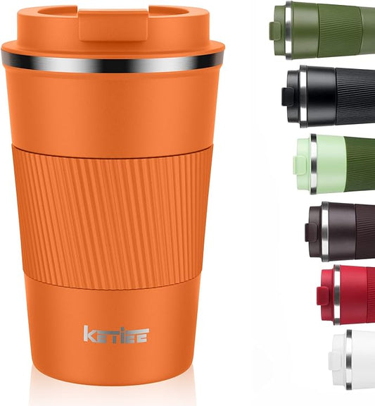 KETIEE 12oz Insulated Travel Mug, Vacuum Stainless Steel Double Walled Reusable Coffee Cup with Leakproof Lid, Hot and Iced Coffee Tea Water
