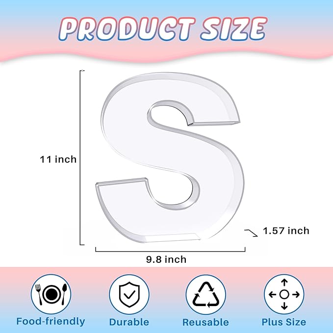 11" Acrylic Letter Charcuterie Box, Reusable Fillable Alphabet Number Shaped Form Tray for Birthday Anniversaries, Party Decorative Serving Plates Display Candy Cake (S)