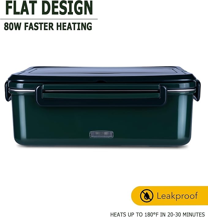 60oz Electric Lunch Box Food Heater, Heated Lunch Box for Adults Men, 12v/24v/110v Portable Food Warmer 80W Self Heating Lunchbox for Work Car Truck With Insulated Lunch Bag