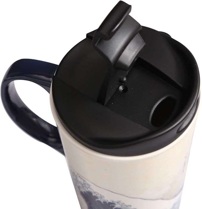 Topadorn Ceramic Travel Mug Porcelain Coffee Cup with Spill-proof Lid and Box, 17 Oz.