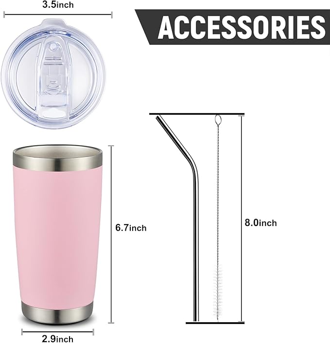 COMOOO 20oz Tumbler Bulk Double Wall Vacuum Insulated Travel Mug, Stainless Steel Tumbler with Lid and Straw Durable Powder Coated Insulated Coffee Cup for Cold & Hot Drinks (pink, 4 pack