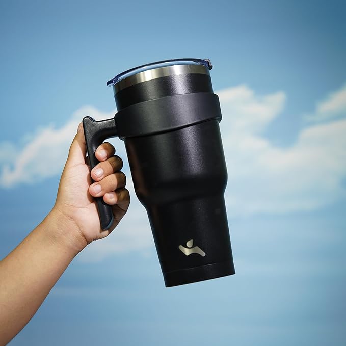 40 oz Tumbler with Handle and 2 Straw 2 Lid, Insulated Water Bottle Stainless Steel Vacuum Cup Reusable Travel Mug,Black