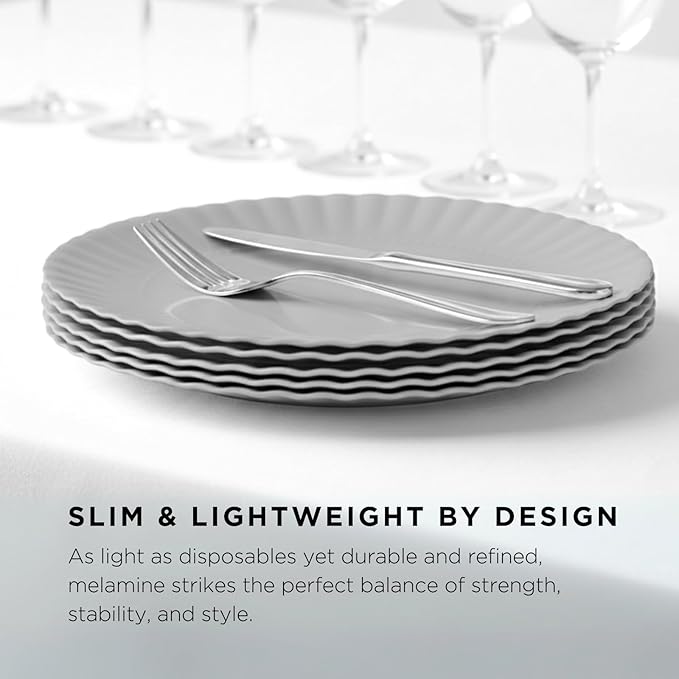 TP 10.5 inch Melamine Dinner Plates Set of 6, Lightweight Serving Round Salad Appetizer Plate for 6, Dessert Dishes for Indoors and Outdoors, Grey