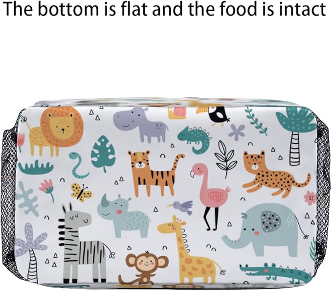 Animal Giraffe Elephant Lion Lunch Bag for Women Men Cute Large Capacity Thermal Lunch Tote Reusable Washable with Adjustable Shoulder Strap and Dual Large Mesh Side Pockets