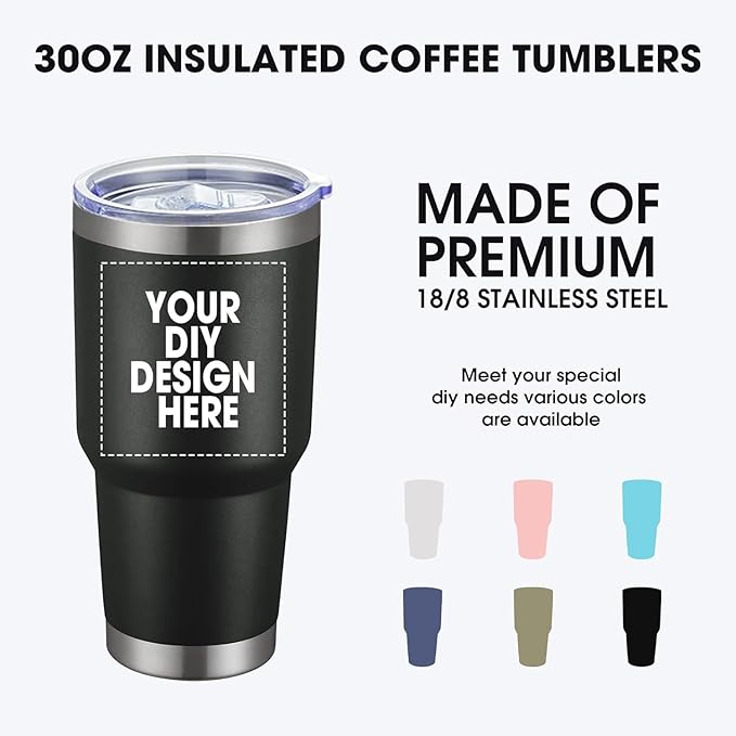Personalized Custom Tumbler Print in USA 30oz Stainless Steel Coffee Cup with Lid & Straw Double Wall Insulated Tumbler with Colorful Text Logo Photo
