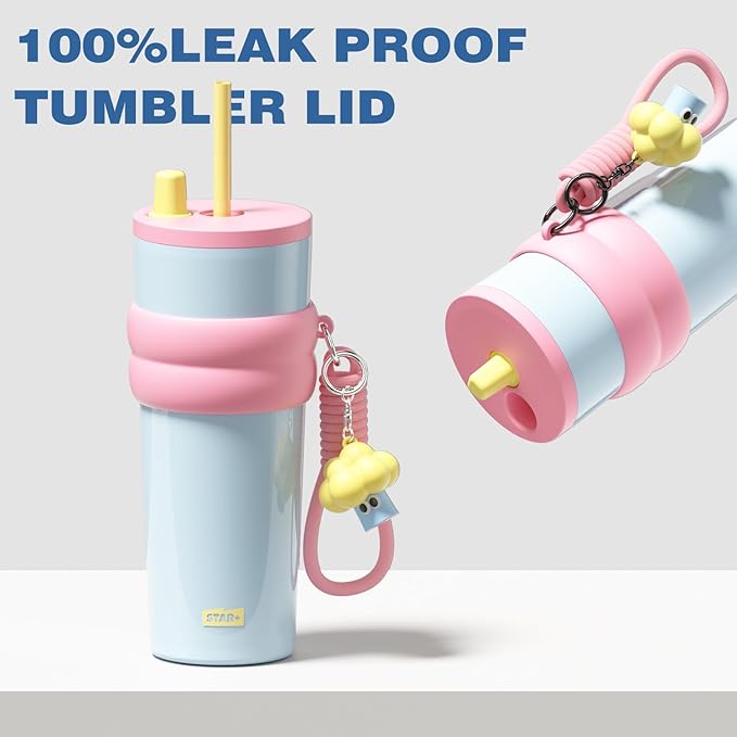 24 oz Stainless Steel Tumbler with Lid and Straw, Insulated Water Bottle Leak Proof for Hot and Cold, Portable Travel Coffee Mug, Reusable Coffee Cup for Women, Blue