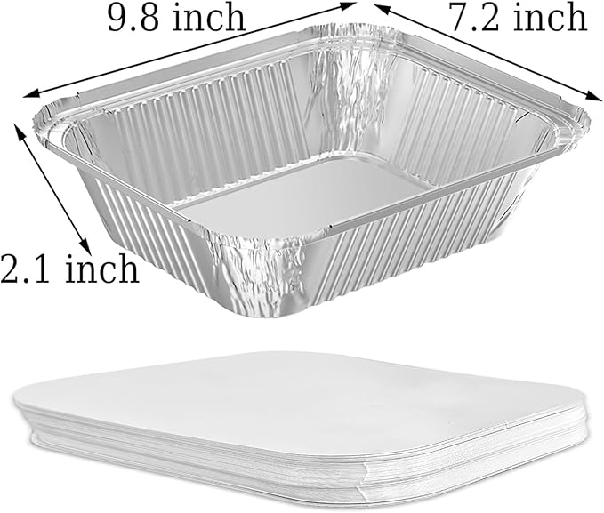 WANBAO 20 PACK 9.8"x7.2" Disposable Tin Foil Pans with Lids 4 LB Aluminum Pans To Go Containers for Cooking, Baking, Catering Party Meal Prep, Take Out, Freeze