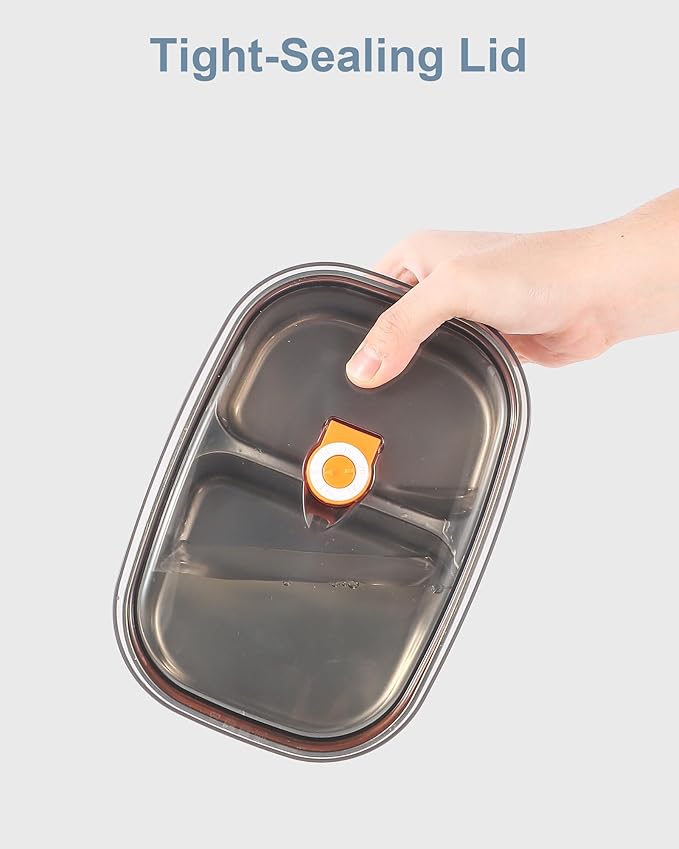 1.5L Lunch Box Inner Container with Lid, Dual Compartment Stainless Steel Food Container, Removable Replacement Tray, Dishwasher Safe