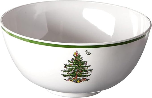 Spode Christmas Tree Melamine Deep Bowl - Large 11-Inch Round Serving Bowl for Salad, Pasta, Side Dishes - Festive Holiday Tableware - Shatterproof, Indoor/Outdoor Use, Dishwasher Safe