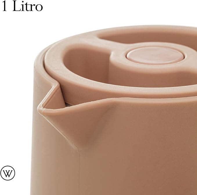 WOLFF - Thermal Coffee Carafe – 34oz/1L Insulated Food-Safe Plastic Exterior and Glass Liner, Wood-Style Handle – Keeps Drinks Hot or Cold for Hours, Coffee and Tea Dispenser - Nude Pink, 34floz/1L