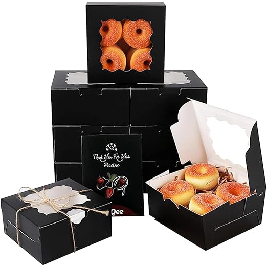 qiqee Black Bakery Box with Window 60packs 6x6x3 Black Cookie Boxes Pastry Box for Wedding Favor Birthday ＆ Party