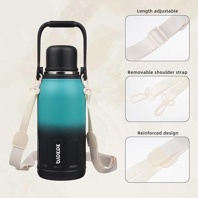 BJPKPK Insulated Thermal Water Bottle with Handle and Lid 40oz Stainless Steel Water Bottles for Cold and Hot Beverages,TealBlack