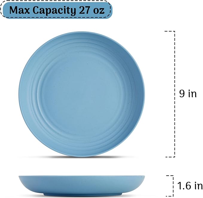 12PCS Unbreakable Dinner Plates, Dishwasher & Microwave Safe Plastic Plates Reusable, Lightweight Wheat Straw Plates for kitchen (Serenity, 9 IN)