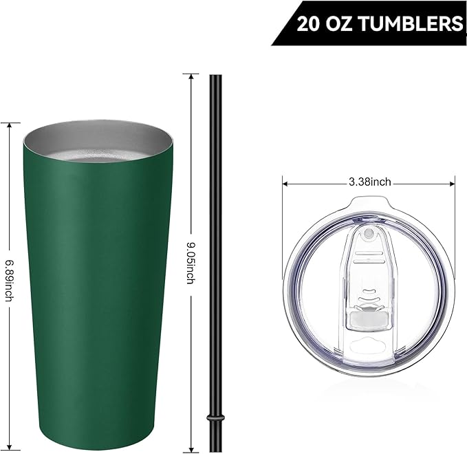 VEGOND 20oz Tumbler Stainless Steel Tumbler with Lid And Straw Vacuum Insulated Double Wall Travel Coffee Mug(dark green package 12)