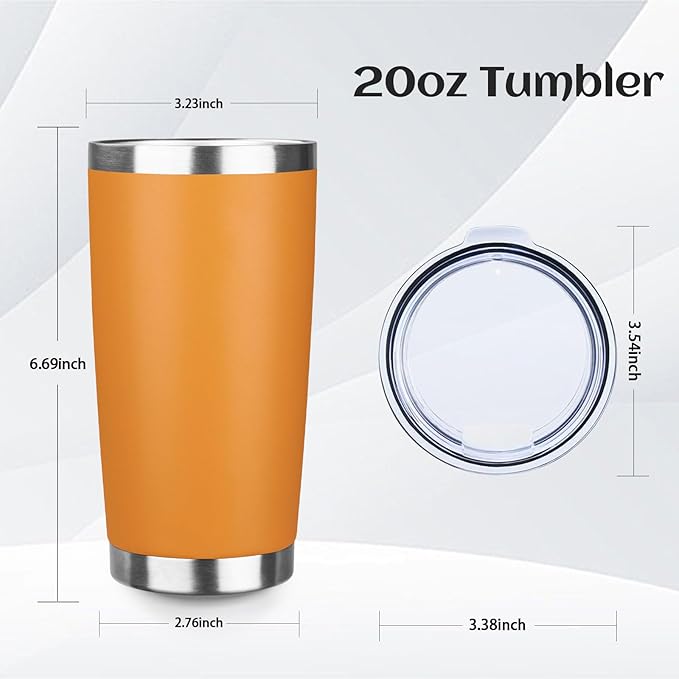 StarSpeed 20oz Tumbler Bulk with Lid, Stainless Steel Insulated Tumblers Double Wall Vacuum Insulated Travel Mug, Powder Coated Coffee Cups for Hot and Cold Drinks(Orange,1)