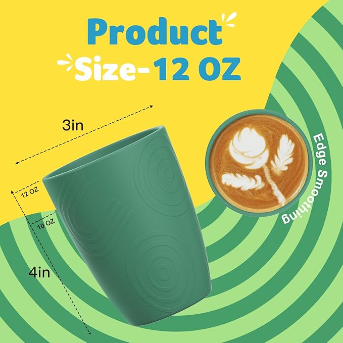 Plastic Cups Reusable 8 PCS Wheat Straw Cups a Good Alternative Drinking Glasses Cup Plastic Glasses Cups Unbreakable Cup Reusable Dishwasher Safe Cups Microwave Safe Cups with Green Color (12 OZ)