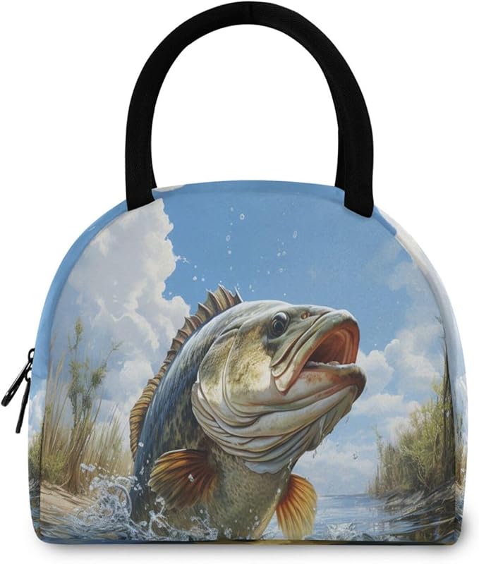 Bass Fish Lunch Bag for Women Men Reusable Insulated Lunch Tote Bag for Office Work School Picnic Hiking
