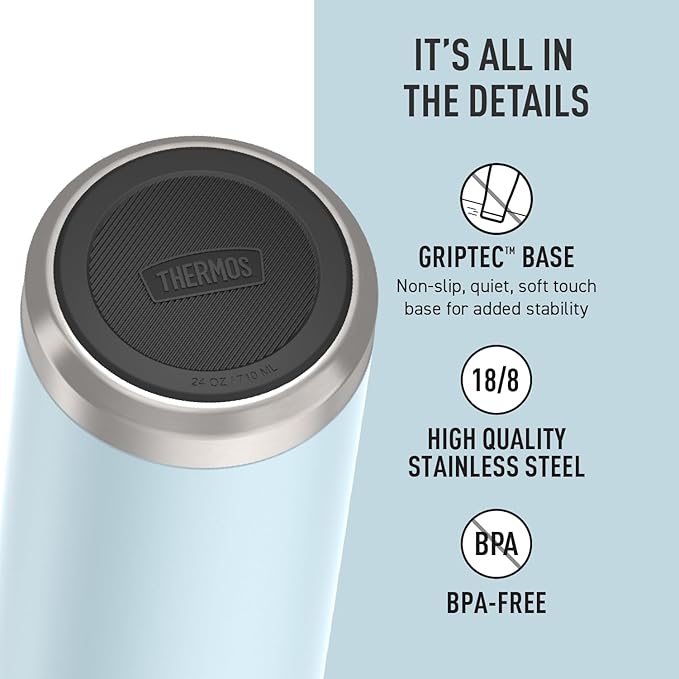 THERMOS ICON SERIES Stainless Steel Water Bottle with Spout - 24 Ounce, Glacier - Vacuum Insulated Water Bottle with Lid