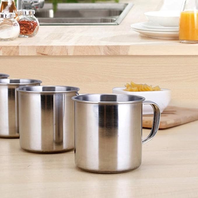 Stainless Steel 6-Pack Coffee Cups, 4 oz, Silver, Modern, Reusable, Perfect for Home, Outdoor Events, Travel, Picnics