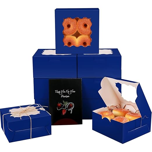 qiqee Navy Blue Cookie Boxes with Window 36packs 6x6x3 Navy Blue Bakery Box Pastry Box for Wedding Favor Birthday ＆ Party