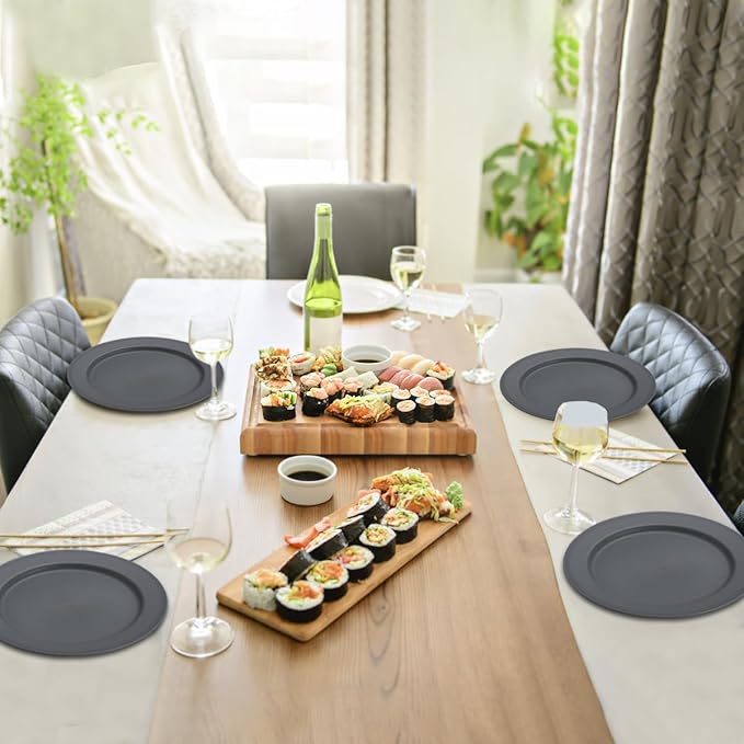 Berglander Plastic Plates Set of 8 Pieces 10", Gray Reusable Flat Dinner Plates, Salad Plates, Pasta Bowls, Dishes Set Easy to Carry for Home, Garden, Picnic, Camping, Outdoor