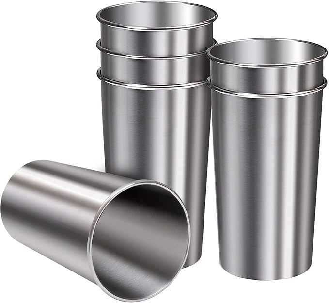 Ruisita 6 Pack 20 oz Stainless Steel Cups Metal Shatterproof Stackable Pint Drinking Cups for Adults or Kids (20 oz/600 ml)