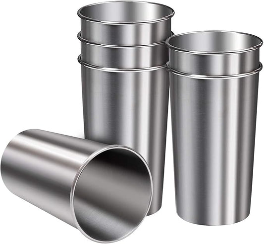 Ruisita 6 Pack 20 oz Stainless Steel Cups Metal Shatterproof Stackable Pint Drinking Cups for Adults or Kids (20 oz/600 ml)