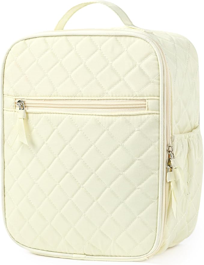 Aileam Lunch Box Lunch Bag for Women Cute Girls Lunch Box Insulated Womens Lunch Bag For Work Quilted Large Capacity Reusable Insulated Cooler for Work School Picnic Travel, Cream White