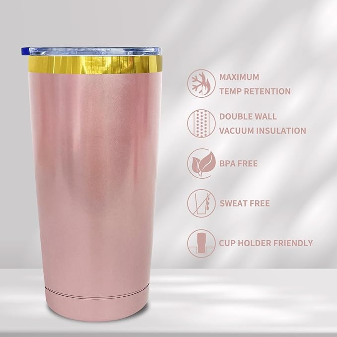 20 oz Tumbler Bulk 12 Pack Stainless Steel Tumblers with Lids and Straws, Double Wall Vacuum Insulated Travel Coffee Mug for Laser Engrave, Powder Coated Cups for Hot Cold Drinks(Rose Gold,12 pack)