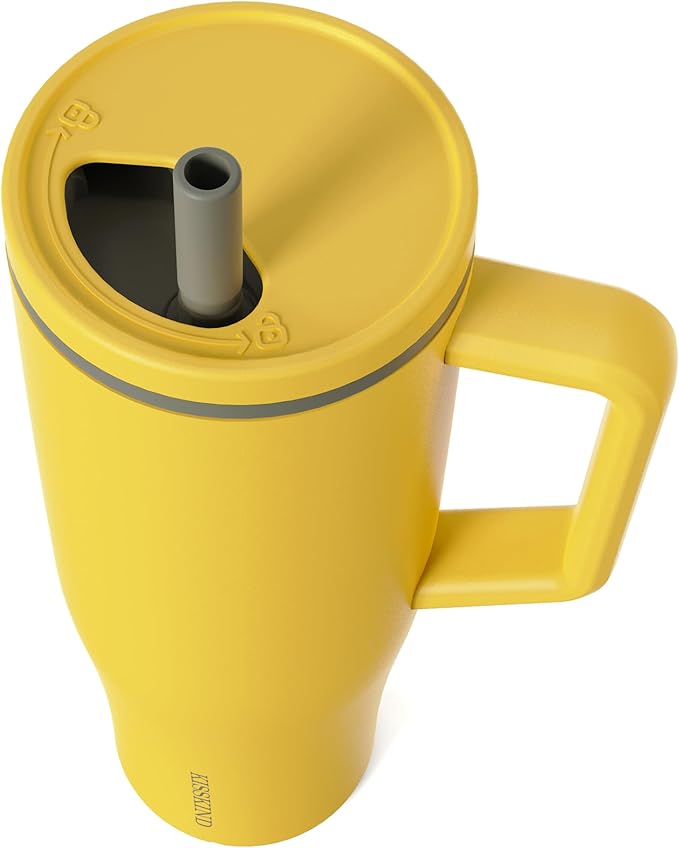 KISSKIND 40 oz Tumbler with Handle and Straw | Lumi Spin Hidden Straw 100% Leakproof Insulated Tumbler | Stainless Steel Water Bottle for Mom, Nurse, Teacher | Ginger