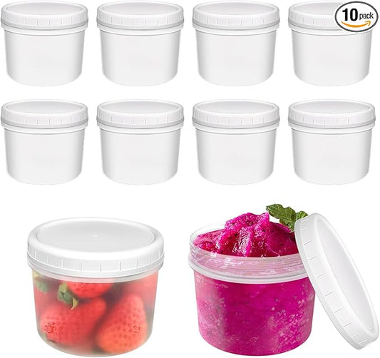 10 Pack 12oz Reusable Small Plastic Containers with Screw Lids, Small Food Storage Freezer Containers, Deli Containers Stackable Food Storage Jars, Sauce Condiment Jars Lunch Box Accessories