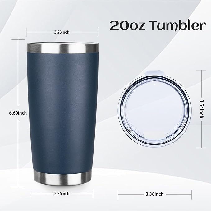 StarSpeed 20oz Tumbler Bulk with Lid, Stainless Steel Insulated Tumblers Double Wall Vacuum Insulated Travel Mug, Powder Coated Coffee Cups for Hot and Cold Drinks(Navy Blue,6)