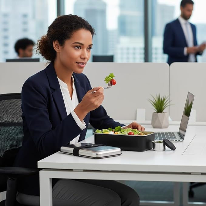Stackable Stainless Steel Bento Box Adult |leak proof| Stainless Steel Lunch Box container| Metal Bento box|Lunch Container Food storage |large compartment| bentobox| Non toxic|Black