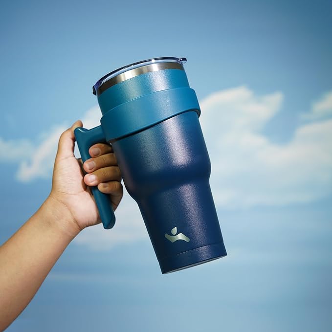 40 oz Tumbler with Handle and 2 Straw 2 Lid, Insulated Water Bottle Stainless Steel Vacuum Cup Reusable Travel Mug,Indigo Black