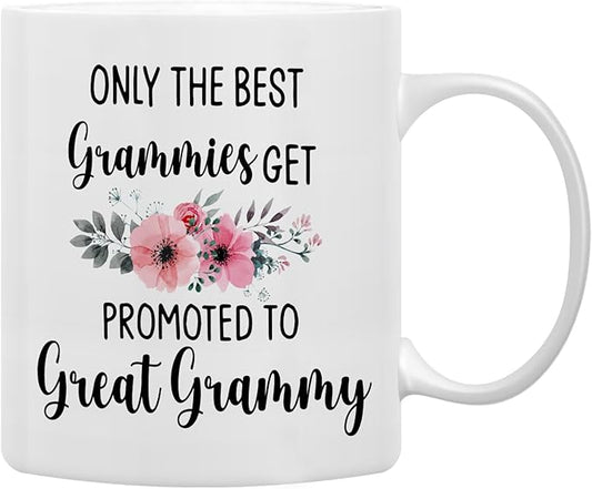 QASHWEY Grammy Coffee Mug, Grammy Gift, Grandma Mug, Grandma Gifts, Grandma Pregnancy Announcement, Tea Cup Gifts for Grandma Grammy, Promoted to Great Grammy Coffee Cups Ceramic 11oz