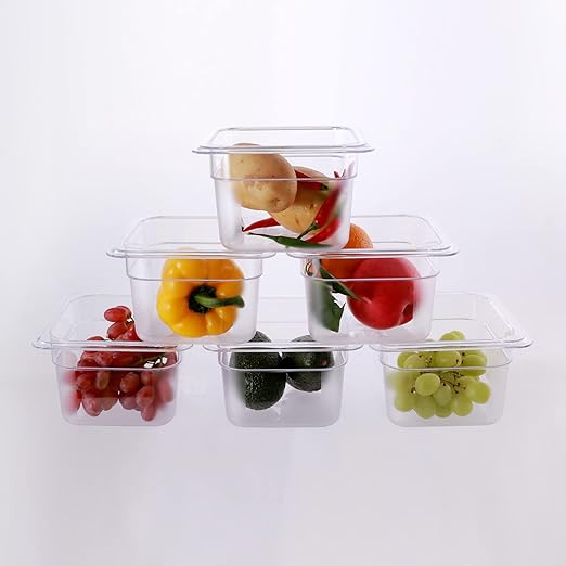 6-Pack Food Pan Half Size Clear Polycarbonate Food Pans 2.5" Deep Commercial Hotel Pans for Party, Restaurant, Hotel