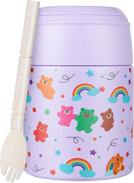 10oz Soup Thermo for Hot Food Kids Insulated Food Jar with Spoon Wide Mouth Stainless Steel Lunch Container Leak Proof Vacuum Food Box for School Travel Picnic Purple Bear