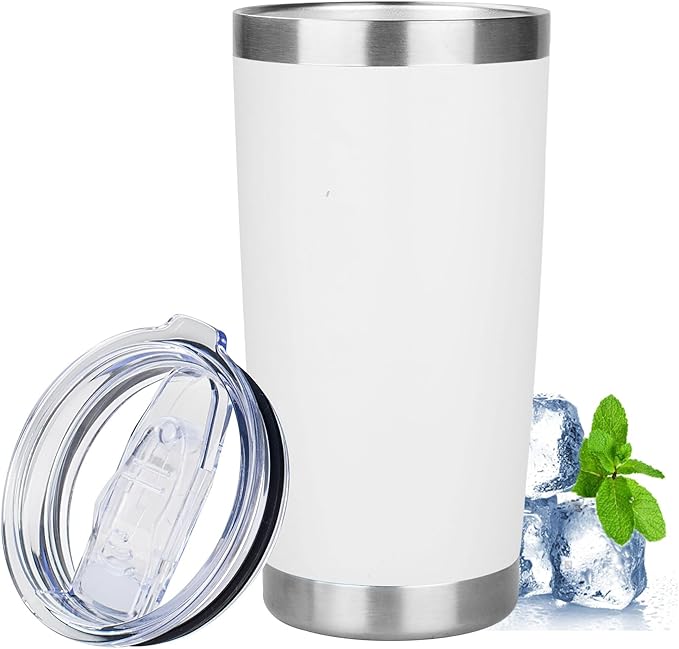 20oz Tumbler with Lid Stainless Steel Insulated Tumblers Travel Coffee Tumbler Bulk Double Wall Vacuum Insulated Water Cup Christmas Gifts for Women Men Her Him Home Office (White, 1pack)