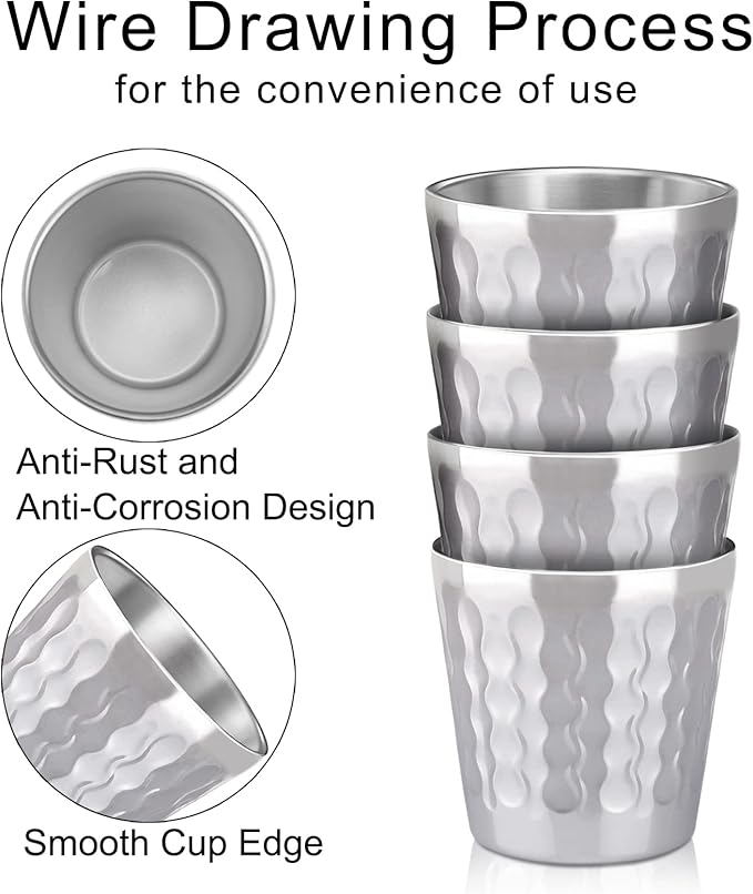 Beasea Stainless Steel Cups, 4 Pack 6oz Metal Drinking Stackable Double Wall Small Mini Air Insulated Portable Tumblers Unbreakable Shatterproof Glasses for Home Restaurant Party Camping