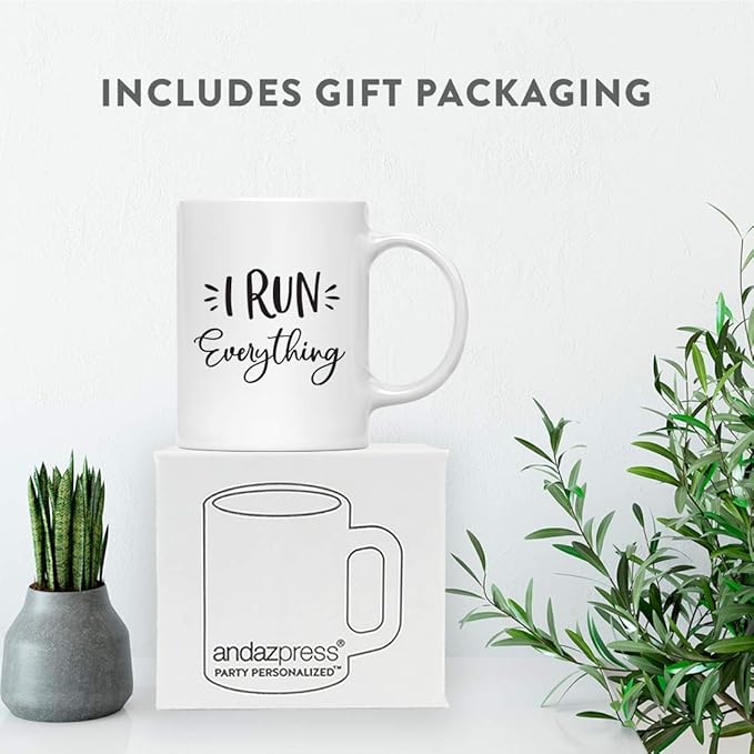Andaz Press Mother's Day 11oz. Ceramic Coffee Tea Mug Gift for Mom, I Run Everything, 1-Pack