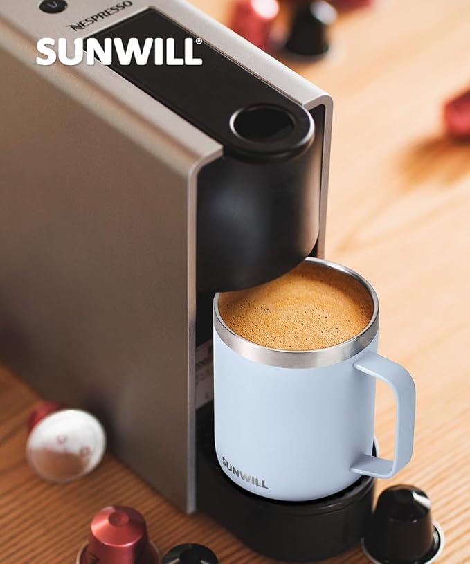 SUNWILL Travel Coffee Mugs Set of 4, Insulated Tumbler with Lid, 14 oz Stainless Steel Cup with Handle Bulk for Gift, Camping, Office, Powder Coated Orchid, Iceberg, Mint, Sakura