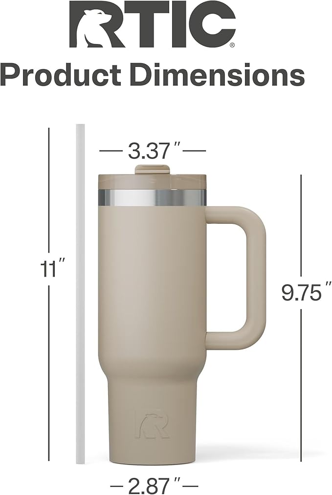 RTIC 30 oz Road Trip Tumbler Double-Walled Ceramic Lined InsulatedStainless Steel Portable Travel Coffee Mug Cup with Lid, Handle and Straw, Beach