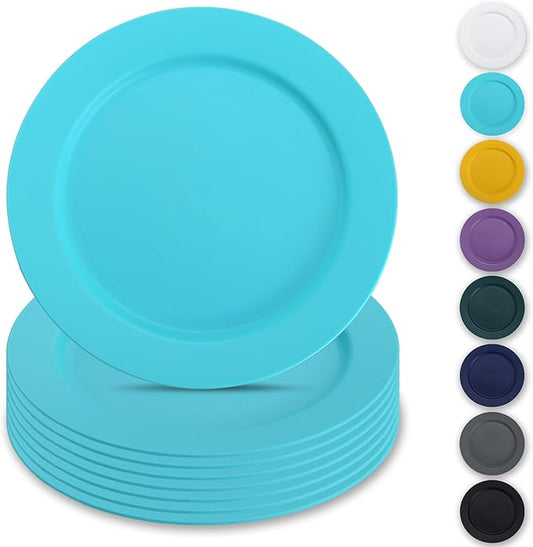 Berglander Plastic Plates Set of 8 Pieces 10", TF Blue Reusable and Flat Dinner Plates, Salad Plates, Pasta Bowls, Dishes Set Easy to Carry for Home, Garden, Picnic, Camping, Outdoor