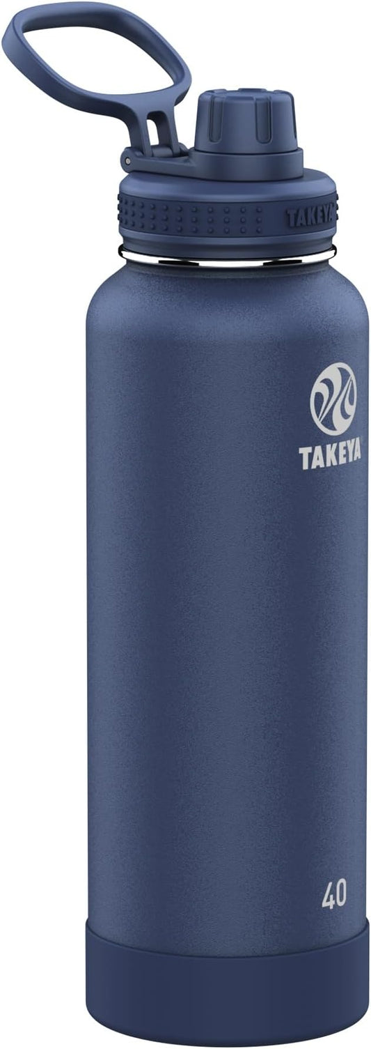 Takeya Actives Water Bottle with Spout Lid - Bottle with Double Stainless Steel Insulation - Dishwasher Safe & BPA-Free - Bottle with Spout Lid & Removable Bumper - 40 oz, Midnight Blue