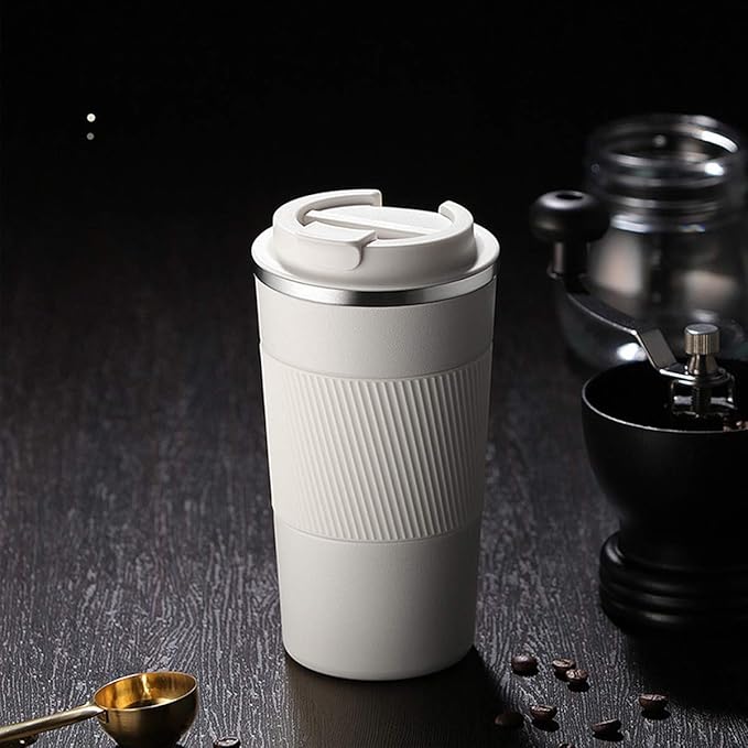 17oz Travel Coffee Cups Insulated Mug Thermal Tumbler to Go with Lid Leak Proof Reusable Stainless Steel Coffee Mug Spill Proof for Hot and Iced Cold Drinks (White, 510ml)