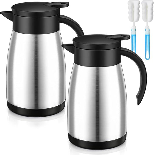 Uiifan 2 Pcs Thermal Coffee Carafe Insulated Stainless Steel Coffee Carafes for Keeping Hot and Cold Double Walled Vacuum Thermal Pot Flask with Brush for Water Milk Tea Home and Office(Silver,25oz)