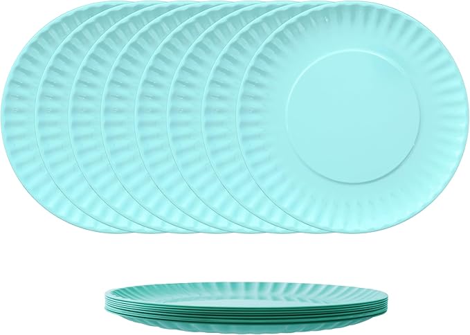 TP 8-Piece Melamine Plates Set, 10.5" & 8" Lightweight Reusable Dinner Plates for Picnic, Party & Outdoor Dining, Unbreakable Dishwasher Safe Tableware, Teal