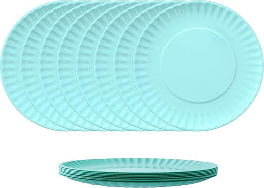 TP 8-Piece Melamine Plates Set, 10.5" & 8" Lightweight Reusable Dinner Plates for Picnic, Party & Outdoor Dining, Unbreakable Dishwasher Safe Tableware, Teal