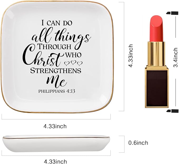 Christian Gifts for Women Faith Jewelry Dish - I Can Do All Things Through Christ Who Strengthens Me, Inspirational Religious Gifts for Women Birthday Christmas Mothers Day Catholic Gifts